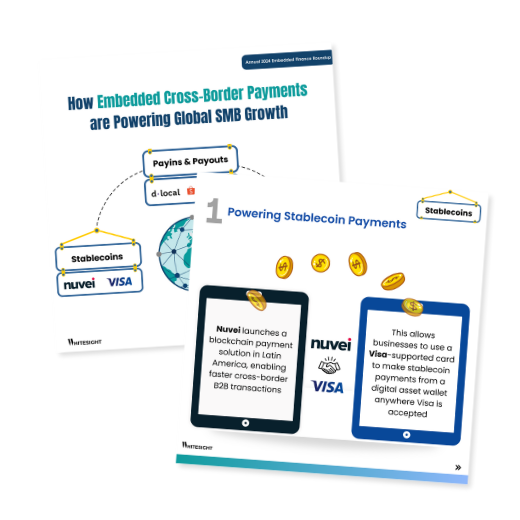 Infographic design showcasing how embedded cross-border payments are powering global SMB growth, featuring insights on payins & payouts, stablecoins, and payment acceptance solutions.